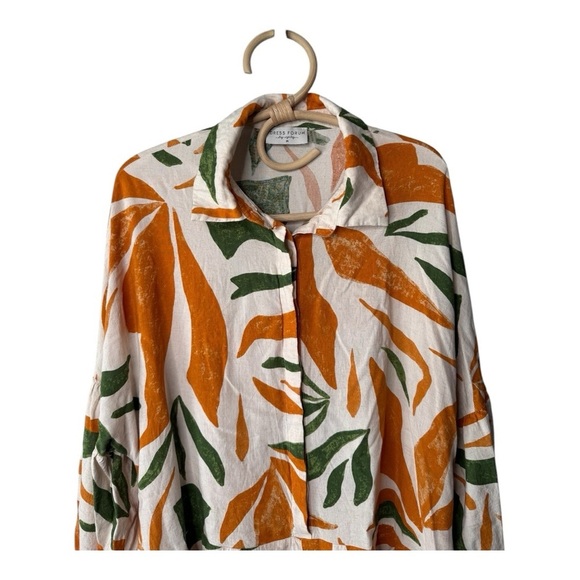 Dress Forum LA Orange Green Dropped Waist Collared Elasticized Sleeves Romper - Picture 2 of 16